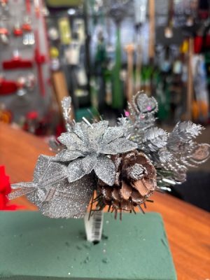Silver Glitter Flower/Present Decoration