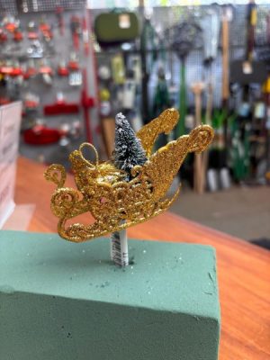Gold Glitter Sleigh Christmas Decoration x1