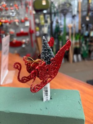 Red Glitter Sleigh Christmas Decoration x1