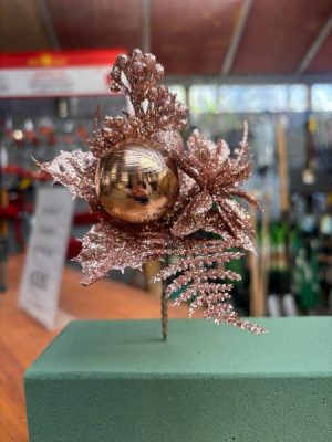 Rose Gold Glitter Leaf Cone Christmas Decoration x1