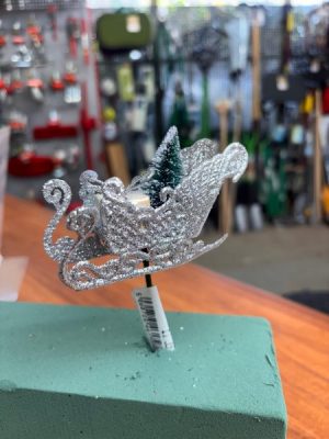 Silver Sleigh Christmas Decoration x1